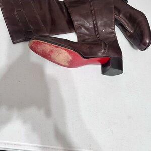Christian Louboutin Brown and Red Heeled Boots with Signature Sole